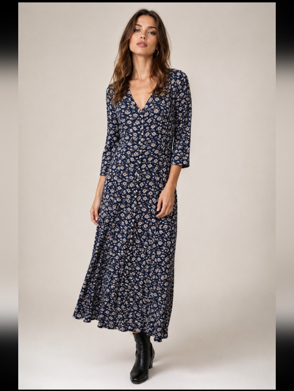 Vintage D.B.Y. Rear Corest Tie Button Front Floral 90s Midi Dress Size 3